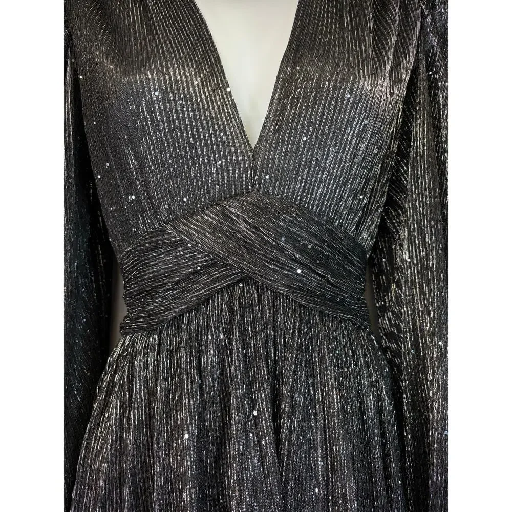 Sabina Musayev Women's Black Marais Semi-Sheer Midi‎ Dress X-Small Holiday NYE